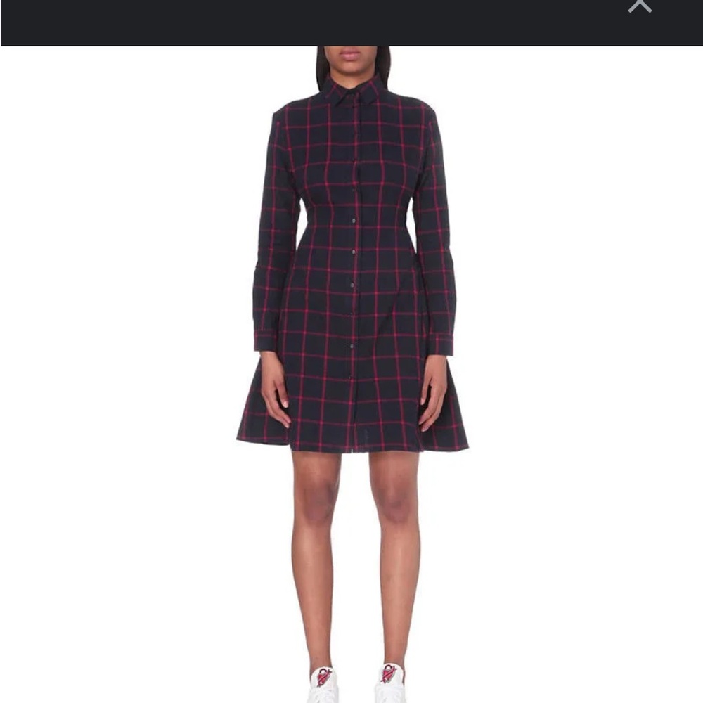 Make Plaid Long Sleeve Dress - Navy and Red size 1